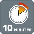 10 minutes, analog clock, isolated timer icon. Vector illustration, EPS Royalty Free Stock Photo
