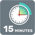 15 minutes, analog clock, isolated timer icon. Vector illustration, EPS Royalty Free Stock Photo