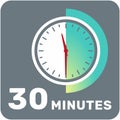 30 minutes, analog clock, isolated timer icon. Vector illustration, EPS Royalty Free Stock Photo