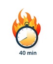 40 minutes clock on fire icon