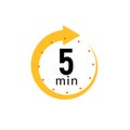5 minutes clock quick number icon. 5min time circle icon