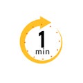 1 minutes clock quick number icon. 1min time circle icon