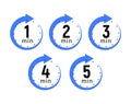 Minutes clock quick number icon. 1-5 min time circle icon Royalty Free Stock Photo