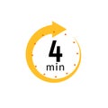 4 minutes clock quick number icon. 4min time circle icon