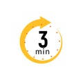 3 minutes clock quick number icon. 3min time circle icon