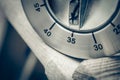 35 Minutes - Macro Of An Analog Chrome Kitchen Timer On Wooden T Royalty Free Stock Photo