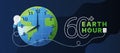 60 minutes plus, Earth hour - World global clock with switch turn off the lights around on space blue background vector design