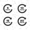 5, 10, 15 and 20 Minutes rotation icons. Timer symbols.