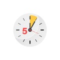 5 minutes on stopwatch icon in flat style. Clock face timer vector illustration on isolated background. Countdown sign business