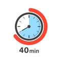 40 minutes on stopwatch icon in flat style. Clock face timer vector illustration on isolated background. Countdown sign business
