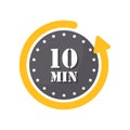 10 minutes on stopwatch icon in flat style. Clock face timer vector illustration on isolated background. Countdown sign business