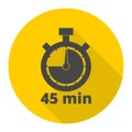 45 minutes stopwatch symbol, Timer icon with long shadow