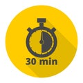 30 minutes stopwatch symbol, Timer icons set with long shadow Royalty Free Stock Photo