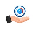 The 20 minutes, stopwatch vector hand icon. Stopwatch icon in flat style, timer on on color background. Vector Royalty Free Stock Photo