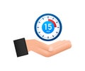 The 15 minutes, stopwatch vector hand icon. Stopwatch icon in flat style, timer on white background. Vector illustration Royalty Free Stock Photo