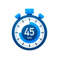 The 45 minutes, stopwatch vector icon. Stopwatch icon in flat style, timer on on color background. Vector illustration Royalty Free Stock Photo