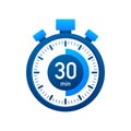 The 30 minutes, stopwatch vector icon. Stopwatch icon in flat style, timer on on color background. Vector illustration Royalty Free Stock Photo