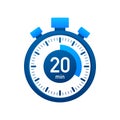 The 20 minutes, stopwatch vector icon. Stopwatch icon in flat style, timer on on color background. Vector illustration Royalty Free Stock Photo