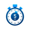 The 5 minutes, stopwatch vector icon. Stopwatch icon in flat style, timer on on color background. Vector illustration