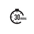 30 minutes timer, stopwatch or countdown icon. Time measure. Chronometr icon. Stock Vector illustration isolated on white