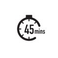 45 minutes timer, stopwatch or countdown icon. Time measure. Chronometr icon. Stock Vector illustration isolated on white