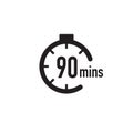 90 minutes timer, stopwatch or countdown icon. Time measure. Chronometr icon. Stock Vector illustration isolated on white