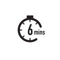 6 minutes timer, stopwatch or countdown icon. Time measure. Chronometr icon. Stock Vector illustration isolated on white