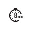 8 minutes timer, stopwatch or countdown icon. Time measure. Chronometr icon. Stock Vector illustration isolated on white