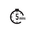 5 minutes timer, stopwatch or countdown icon. Time measure. Chronometr icon. Stock Vector illustration isolated on white
