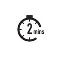 2 minutes timer, stopwatch or countdown icon. Time measure. Chronometr icon. Stock Vector illustration isolated on white Royalty Free Stock Photo