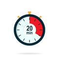 20 minutes timer. Stopwatch symbol in flat style. Editable isolated vector illustration.