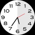25 minutes to 6 o`clock analog clock icon
