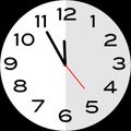 5 minutes to 12 o`clock analog clock icon