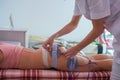 Miostimulation. Non-surgical correction of a figure in a beauty salon. Anti-cellulite and anti-fat hardware massage in