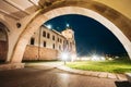 Mir, Belarus. Castle Complex Mir In Evening Night Illumination. Cultural Monument, UNESCO World Heritage Site. Famous Royalty Free Stock Photo