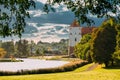 Mir, Belarus. Scenic View Of Castle Complex Mir In Sunny Day. Ol