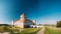 Mir, Belarus. Towers Of Mir Castle Complex On Blue Sunny Sky Background. Architectural Ensemble Of Feudalism Royalty Free Stock Photo