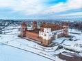 Mir Castle in Belarus. Winter aerial view Royalty Free Stock Photo