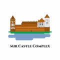 Mir Castle flat icon. The Mir Castle Complex is a historic fortified castle and a UNESCO World Heritage site in Belarus.