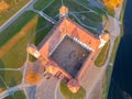 Mir castle in the sunsetlight. Drone aerial HDR-hoto Royalty Free Stock Photo