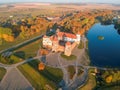 Mir castle in the sunsetlight. Drone aerial HDR-hoto Royalty Free Stock Photo