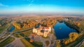 Mir castle in the sunsetlight. Drone aerial HDR-hoto Royalty Free Stock Photo