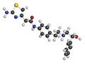 Mirabegron overactive bladder treatment drug molecule. Atoms are represented as spheres with conventional color coding: hydrogen