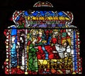 Miracle of the sinful Abbess by Leonardo di Simone, 1380., stained glass window in Orsanmichele Church in Florence, Italy Royalty Free Stock Photo