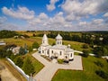 Orthodox church in the Ukrainian village. Aerial view Royalty Free Stock Photo