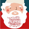 Miracles happen, the inscription in Russian. Santa Claus with an inscription in his beard. Happy new year 2021.