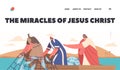 The Miracles Of Jesus Christ Landing Page Template. Wonderful Catch Biblical Event. Jesus And Apstles Caught Fish