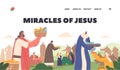 Miracles of Jesus Landing Page Template. Apostles Characters Give Food to Hungry Crowd. Feeding Hearers of Prophet Royalty Free Stock Photo