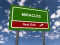 miracles next exit traffic sign on blue sky Royalty Free Stock Photo