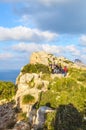 Mirador Es Colomer, Mallorca, Spain - Jan 19, 2019: People walking on a popular viewpoint on the cliffs in Cap de Formentor during